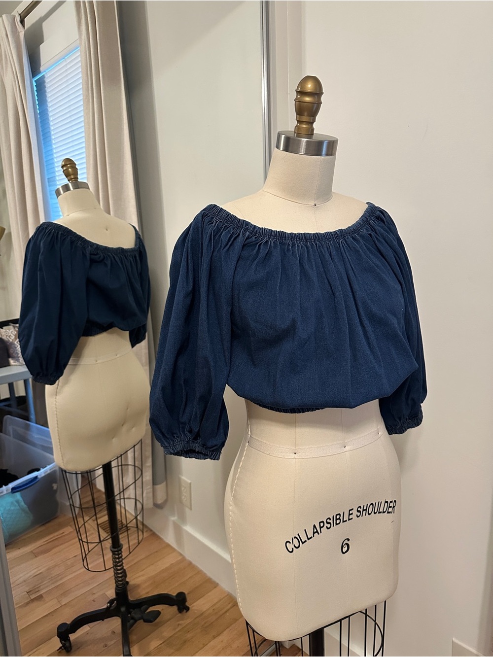 Vibrant Navy Off-Shoulder Cropped Blouse